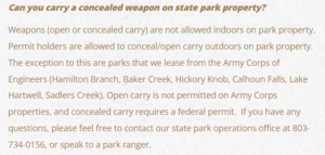 SC State Park Weapon Carry FAQ